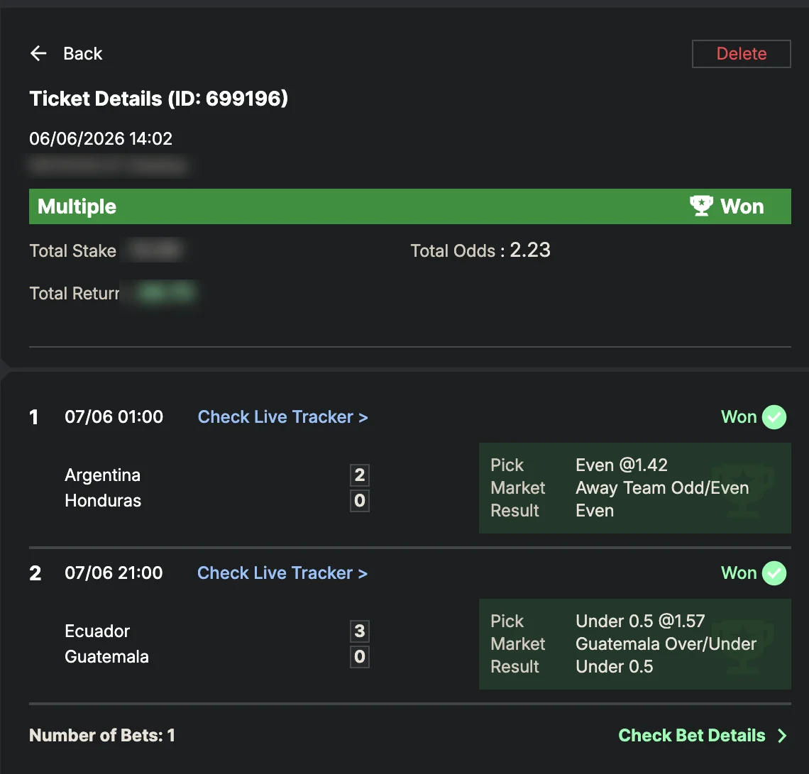 Settled SportyBet ticket: Won Multiple — total odds 2.23